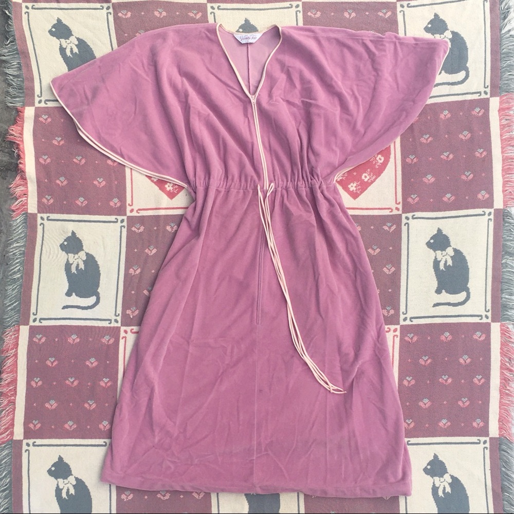 Vintage Mauve and Pink Bat Wing Sleeve House Dress